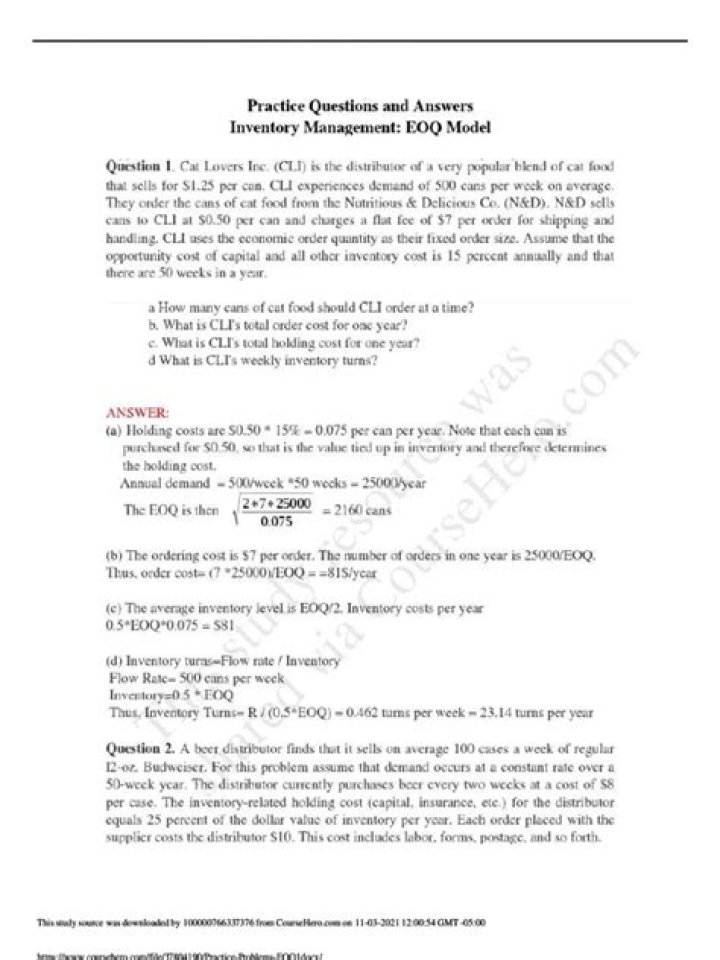 eoq Questions and Answers PDF: Master Inventory Management