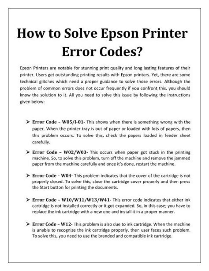 Epson Printer Error Code List PDF: Fix Common Issues Fast