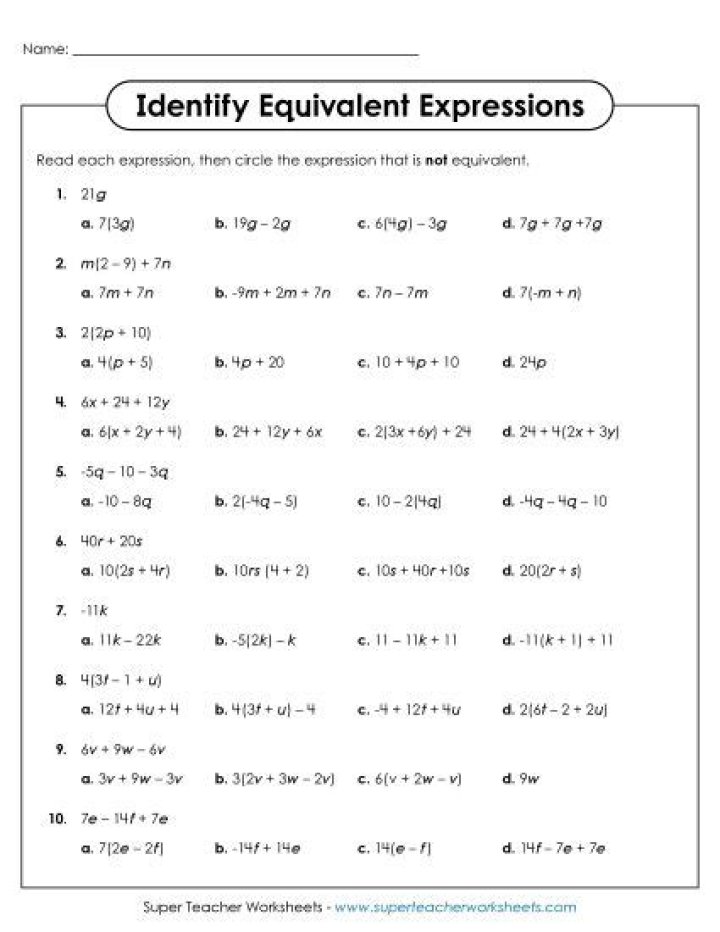 Equivalent Expressions Worksheet 6th Grade PDF – Instant Practice & Answers