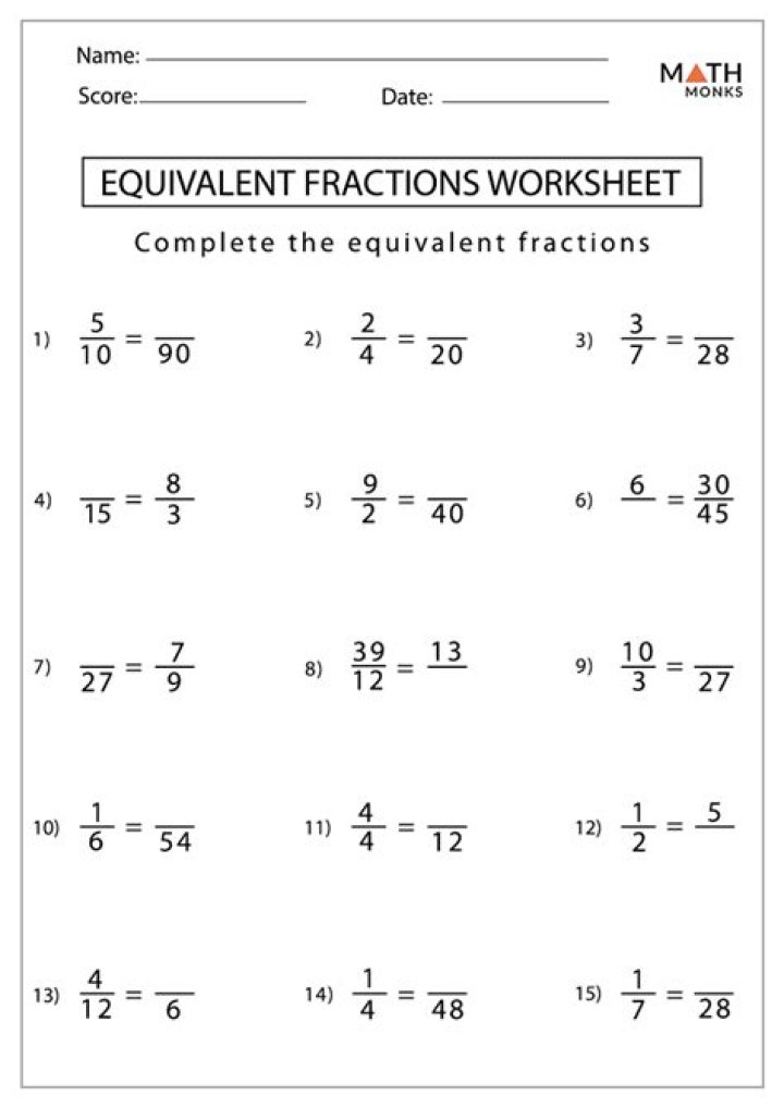 Free Equivalent Fractions Worksheets PDF – Instant Download