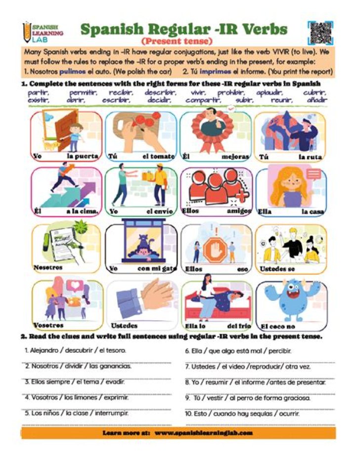 Er Ir Verb Worksheets in Spanish PDF with Answers