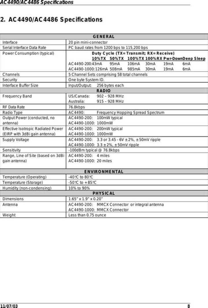 Ericsson 4490 Spec Sheet PDF – Complete Technical Specifications