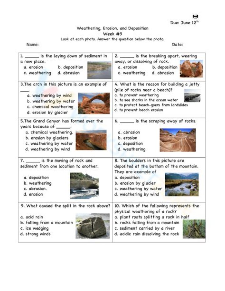 Erosion and Deposition Worksheet PDF – Free Download