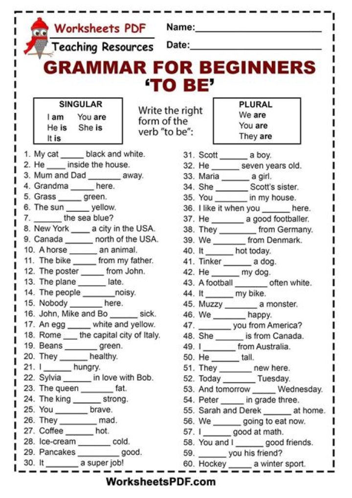 Free ESL Basic Grammar Worksheets PDF for Students