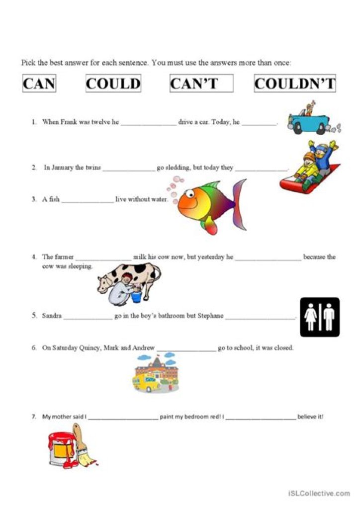ESL Can & Can't Worksheets PDF – Free Printable Resources