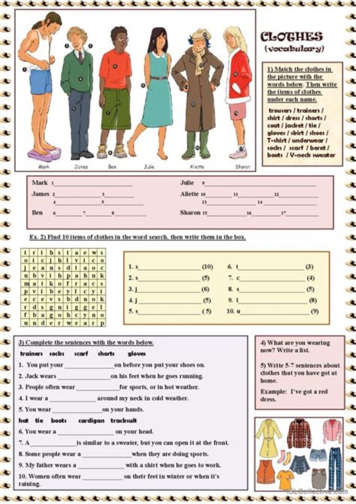 Free ESL Clothes Worksheet PDF for Learning Vocabulary & Fashion Terms