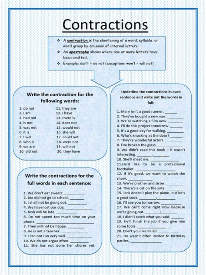 ESL Contractions Worksheet PDF – Free Downloadable Practice Worksheet