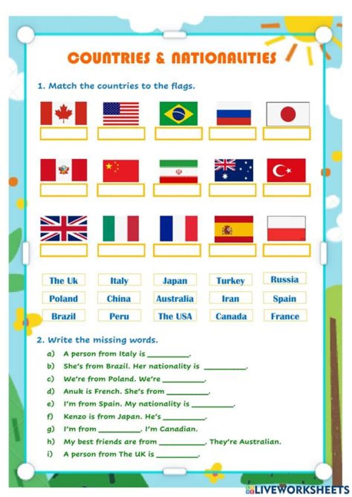 Free ESL Countries and Nationalities Worksheets PDF for Language Learners