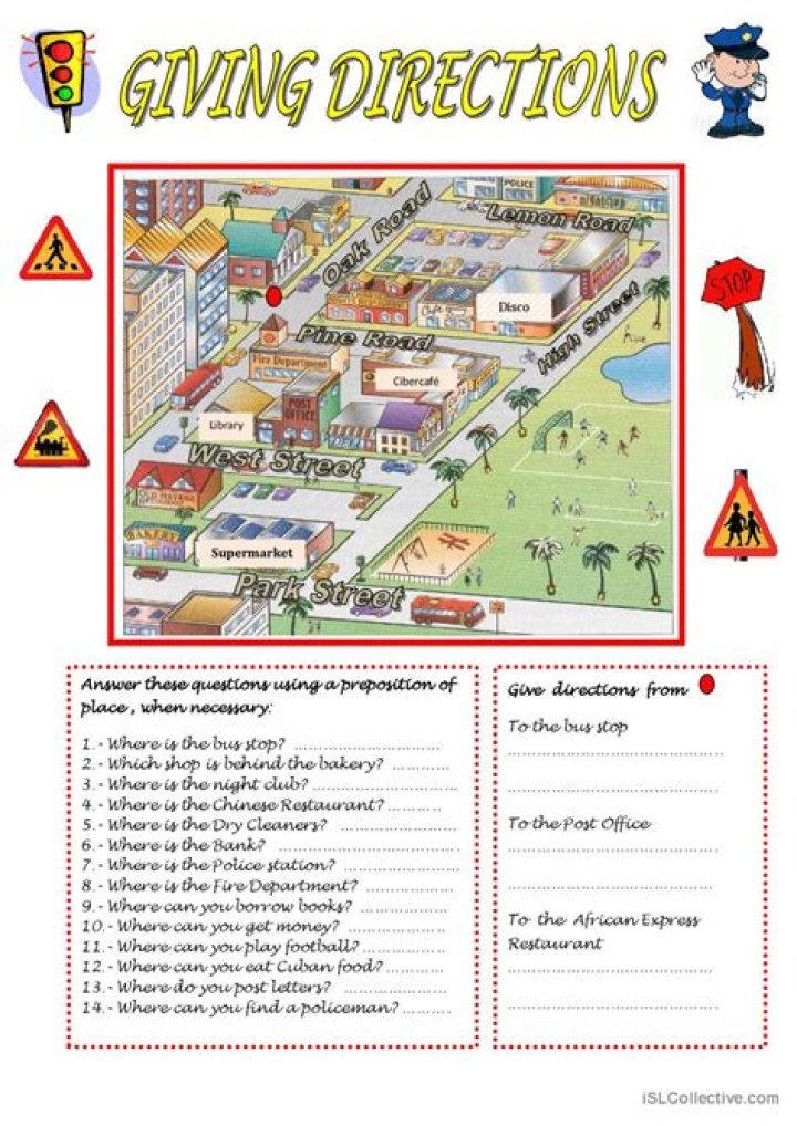 ESL Giving Directions Worksheet PDF – Printable Classroom Activity