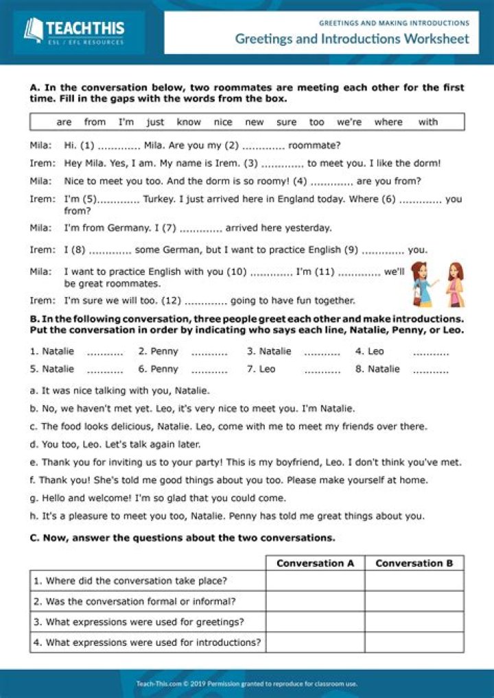 ESL Greetings Worksheets for Adults PDF – Free Download