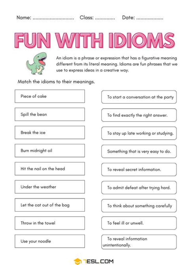 ESL Idioms Worksheet PDF: Free Printable Exercises for English Learners
