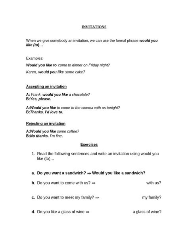 Free ESL Invitations Worksheet PDF – Instant Download