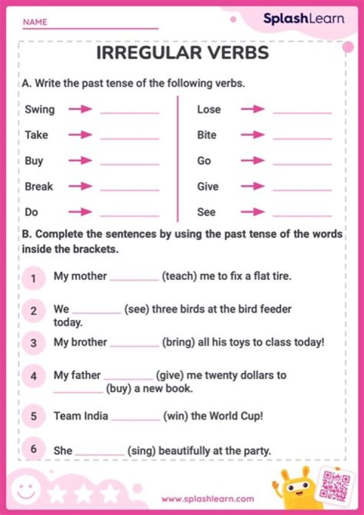 Free ESL Irregular Verbs Worksheet PDF for Student Practice