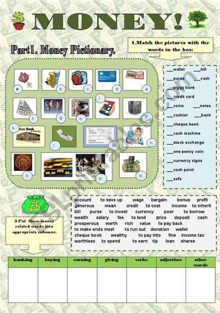Free ESL Money Worksheets PDF for English Learners