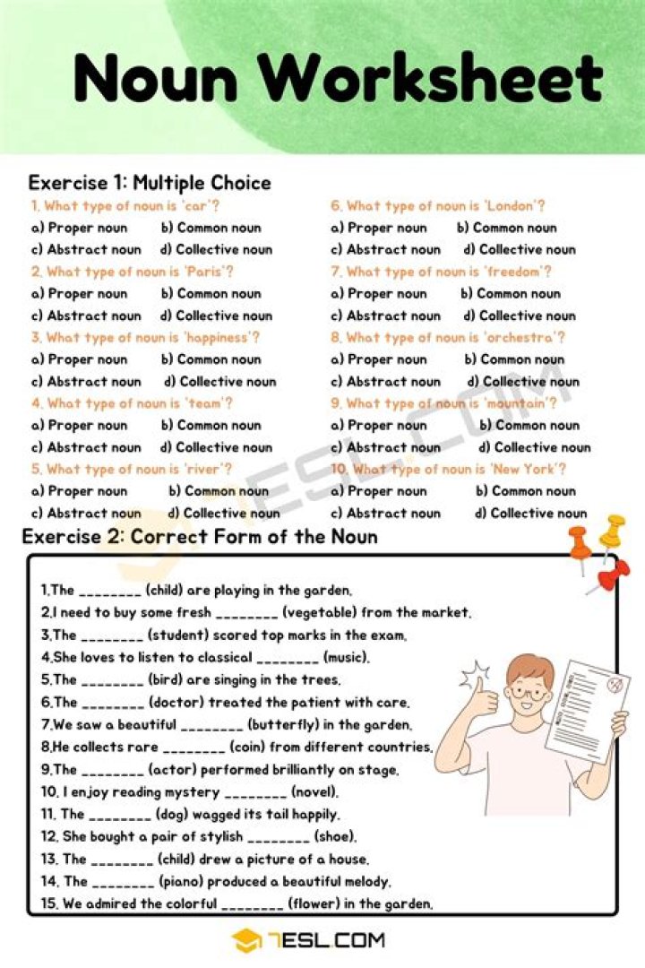 Free ESL Nouns Worksheets PDF for Easy Learning