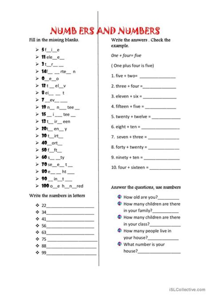 ESL Numbers Worksheet PDF – Free Downloadable Worksheets for Language Learners