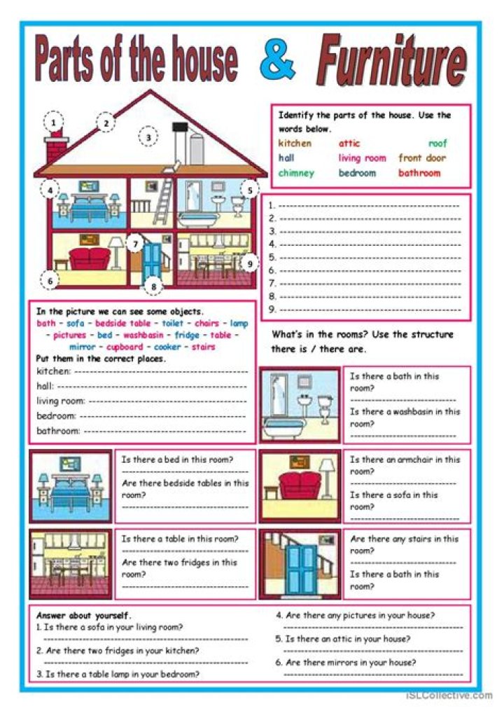 Free ESL Worksheets: Parts of the House Vocabulary PDF for Language Learners