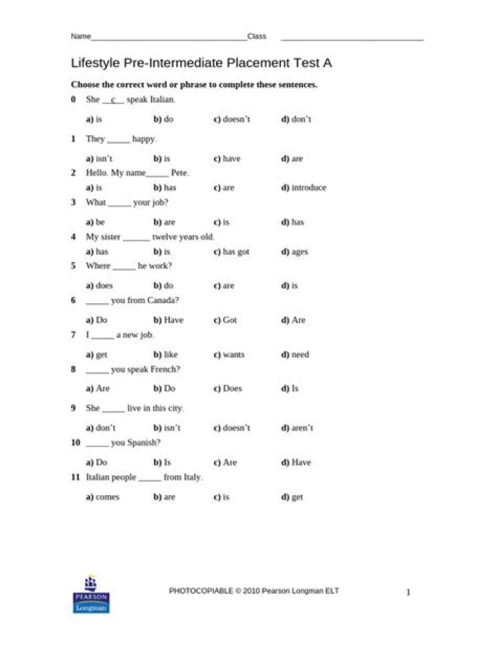 ESL Placement Test Sample PDF – Practice Now