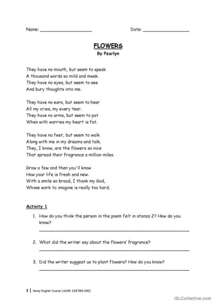 Free ESL Poetry Worksheets PDF for Teachers & Students