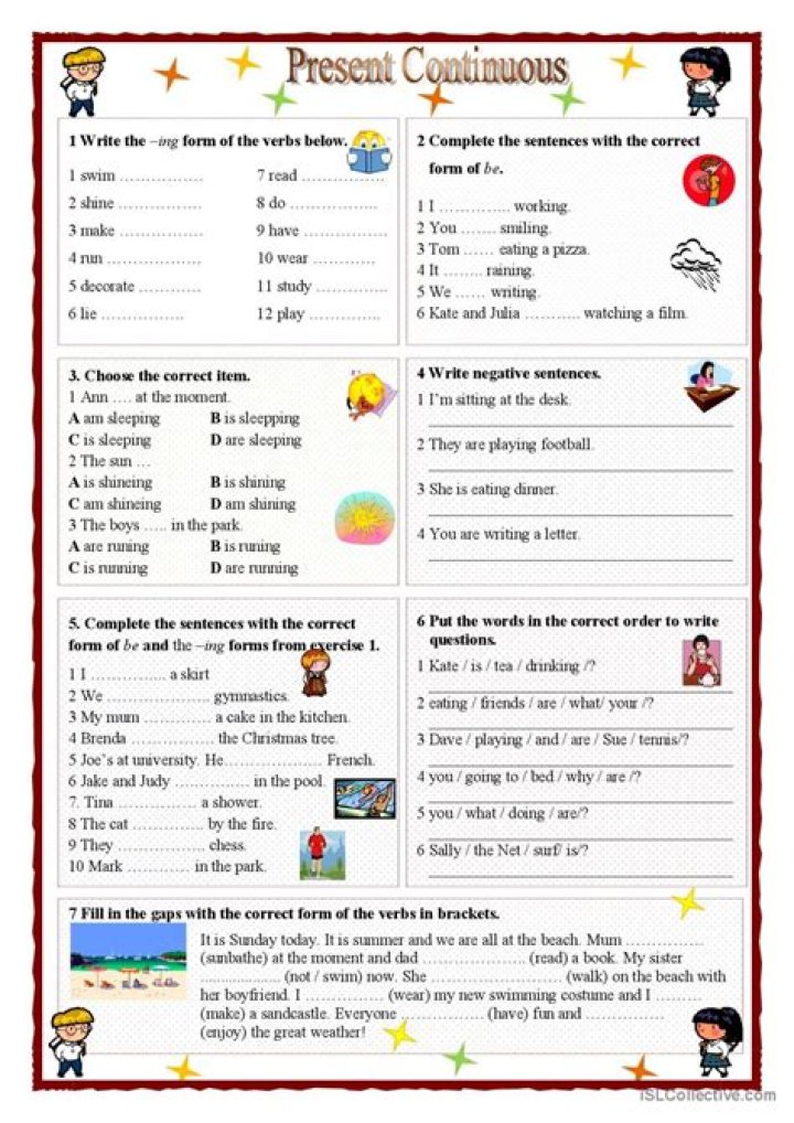 Free ESL Present Continuous Worksheet PDF for English Learners