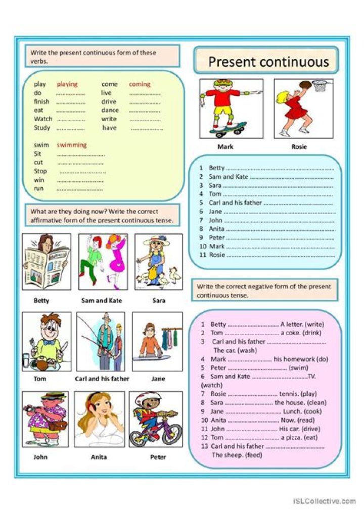 ESL Present Continuous Worksheets PDF for Free Practice