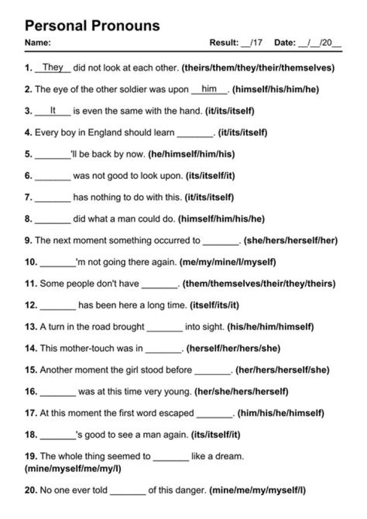Free ESL Pronouns Worksheet PDF for Classroom Use