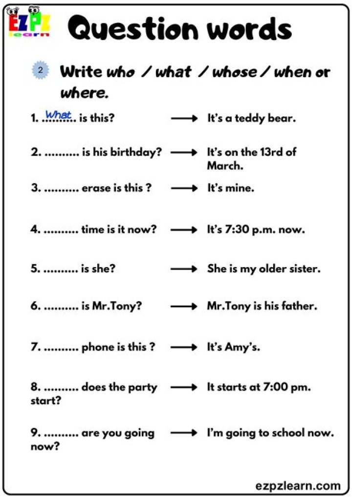 Free ESL Question Words Worksheet PDF – Download Now