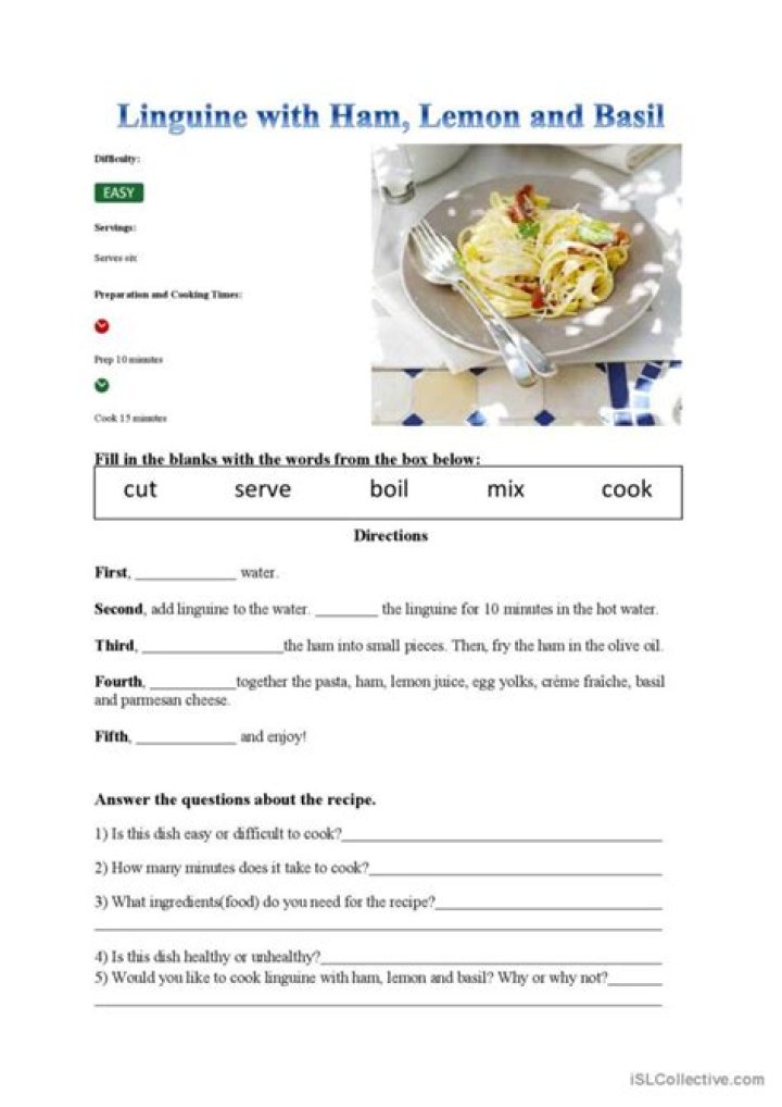 Free ESL Recipe Worksheets PDF – Printable Lesson Plans