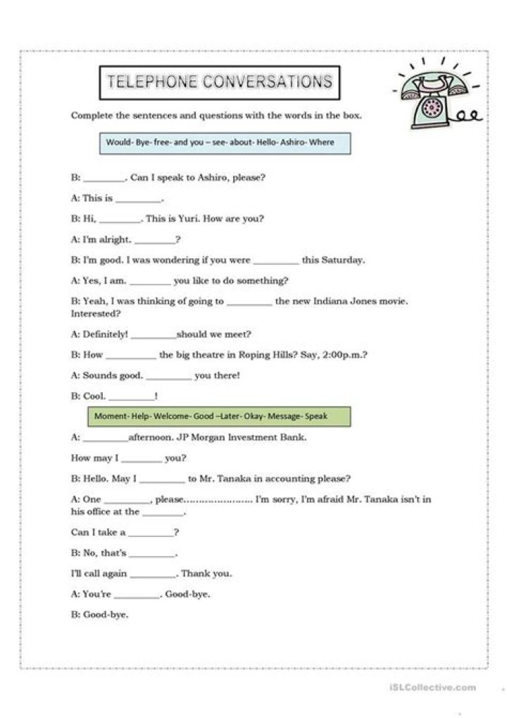 ESL Telephone Conversation Worksheets PDF for Language Learners