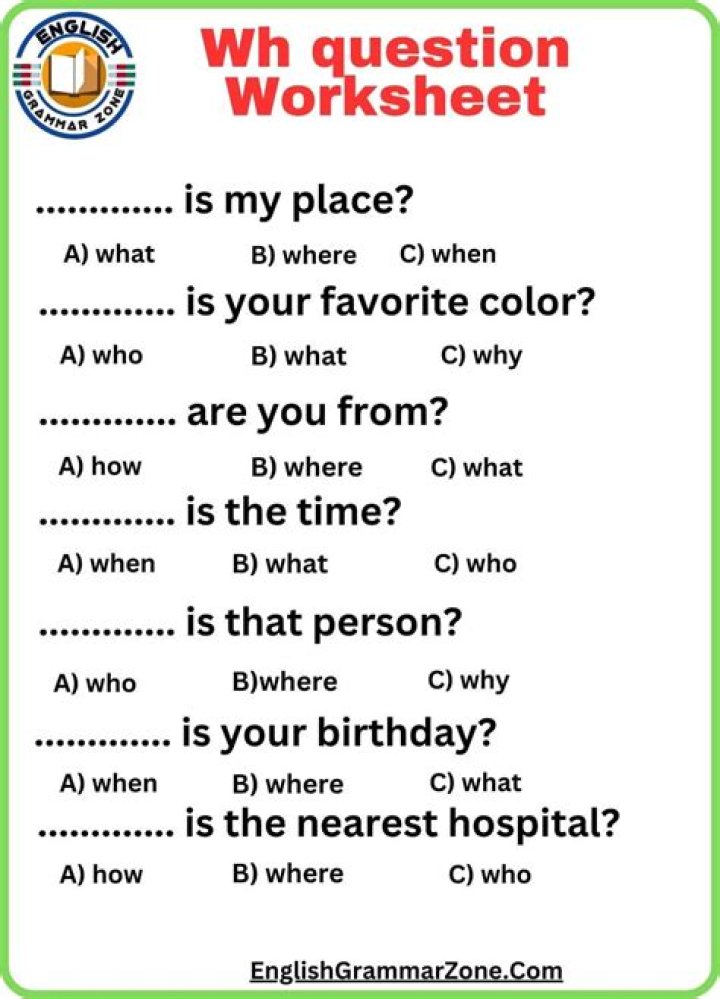 ESL WH Questions Exercises PDF: Practice Worksheets for English Learners