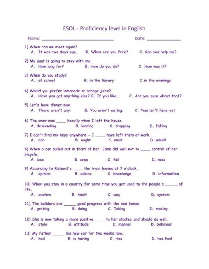 ESOL Entry 2 Worksheets PDF – Free Download for ESL Students