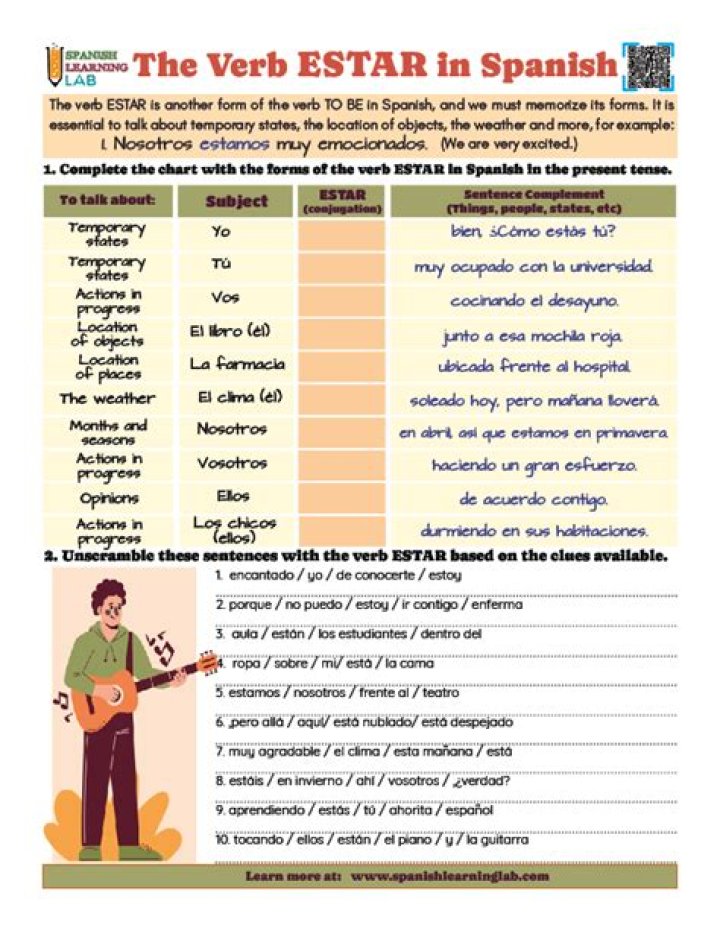 Free Estar Practice Worksheet PDF for Spanish Learners
