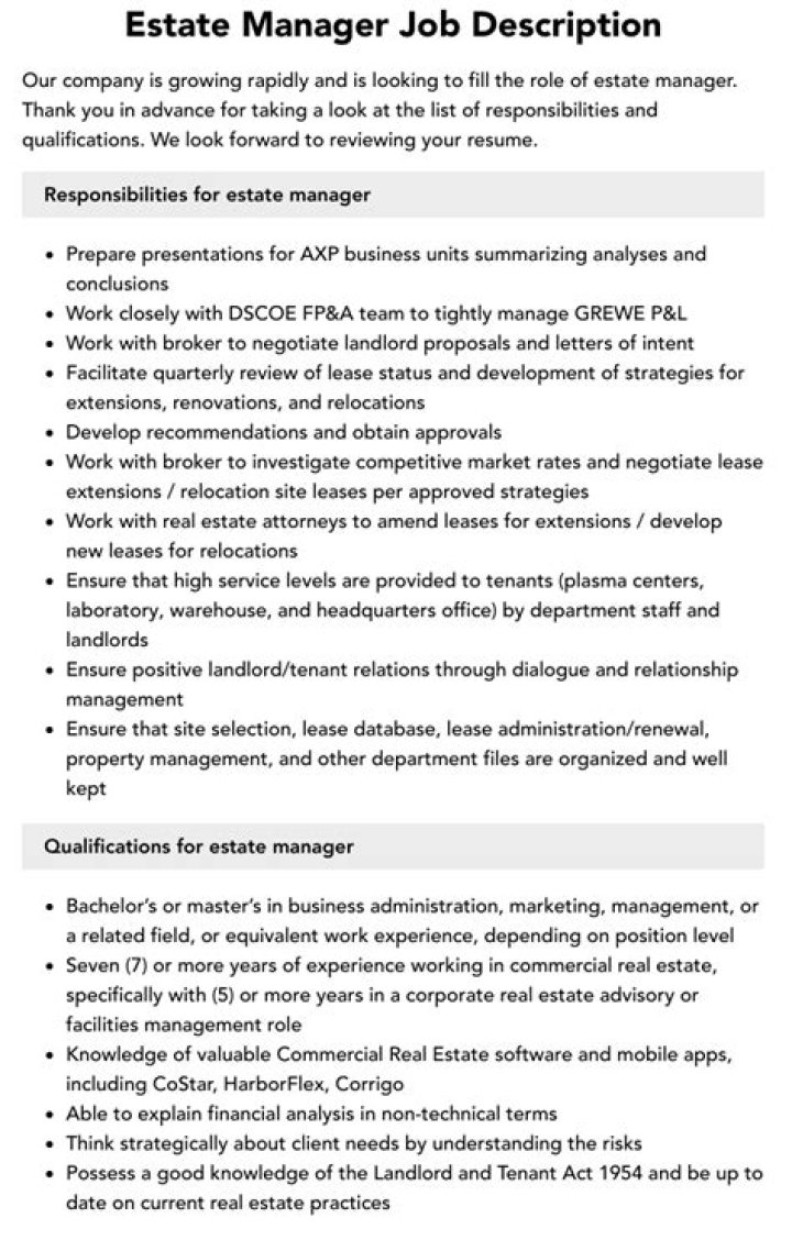 Estate Manager Job Description PDF: Full Career Guide