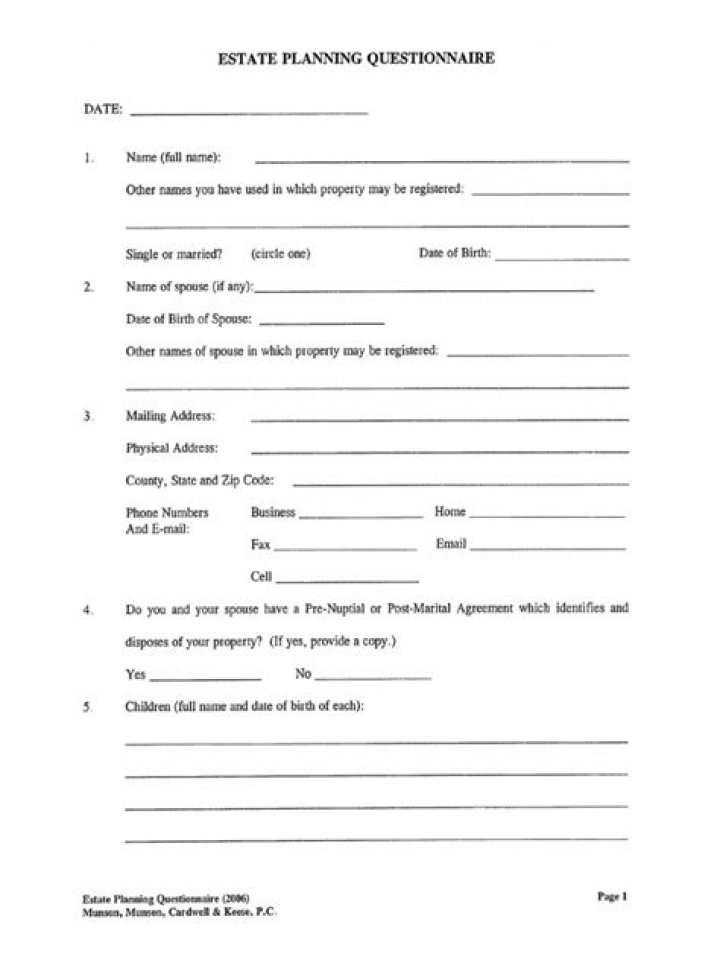 Estate Planning Questionnaire PDF: Complete Your Estate Plan Today