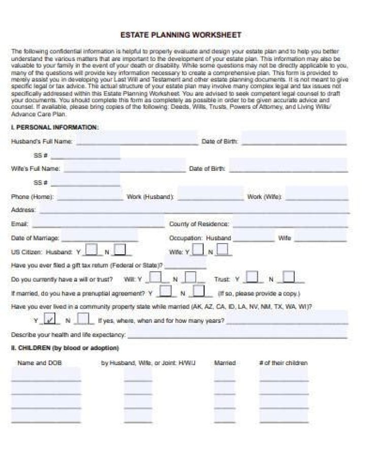 Estate Planning Worksheet PDF: Free Download for Easy Legacy Planning