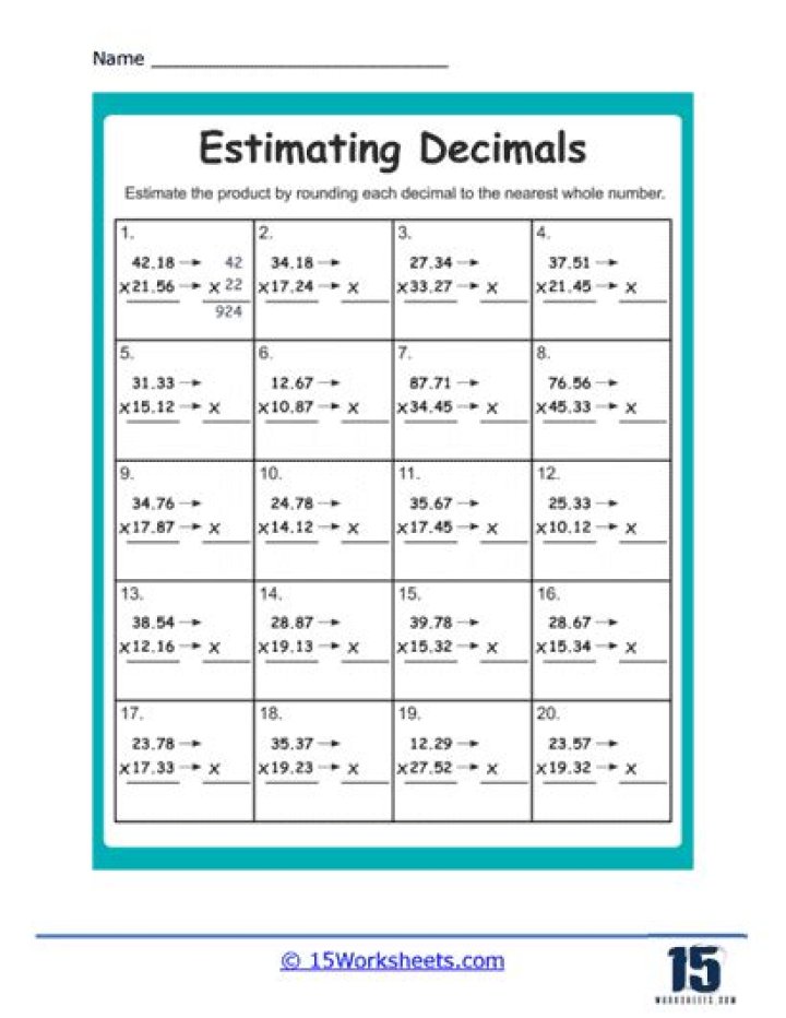 Estimating Decimals Worksheets for 5th Grade – Downloadable PDF
