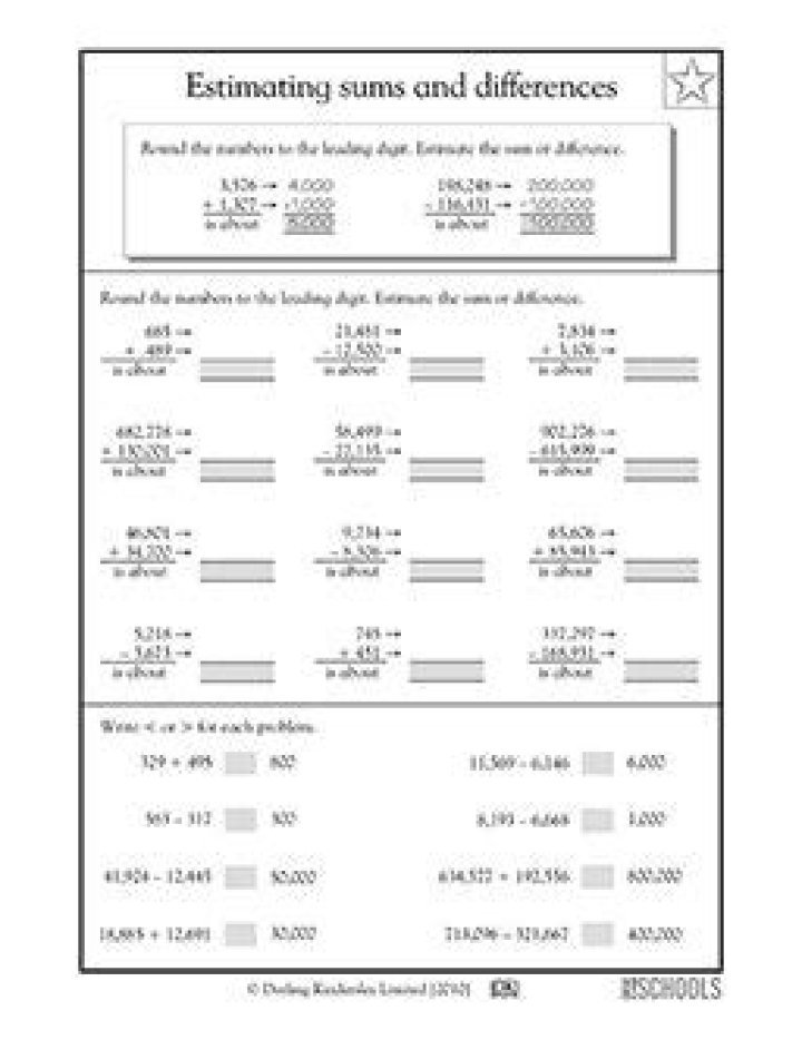 Free PDF Worksheets for Estimating Sums and Differences