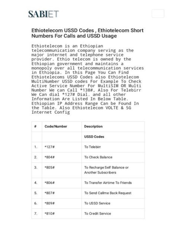 Ethio Telecom USSD Code List PDF: Free Download & Usage Guide