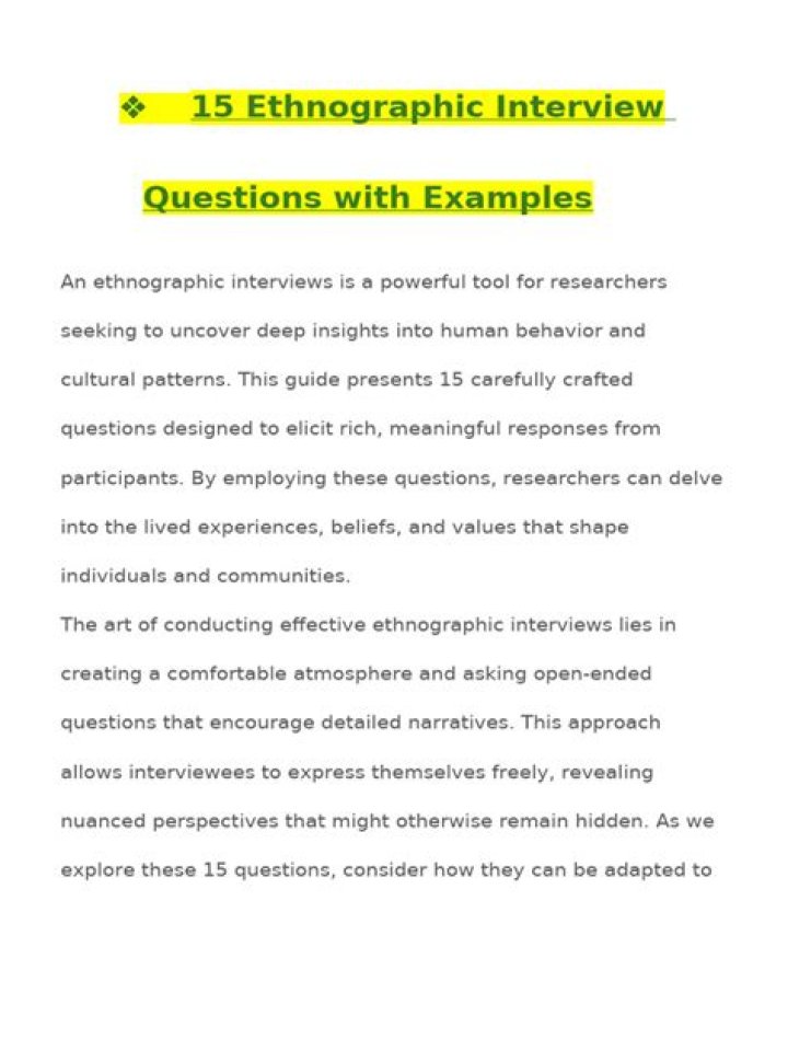Ethnographic Interview Questions PDF: Essential Guide for Researchers