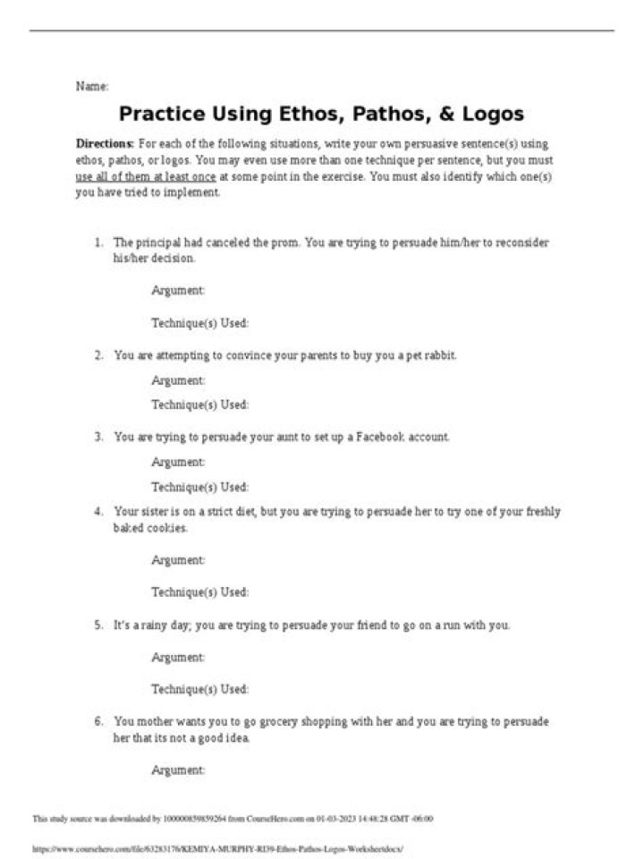 Ethos, Pathos, Logos Worksheet PDF – Master Emotional & Rhetorical Persuasion