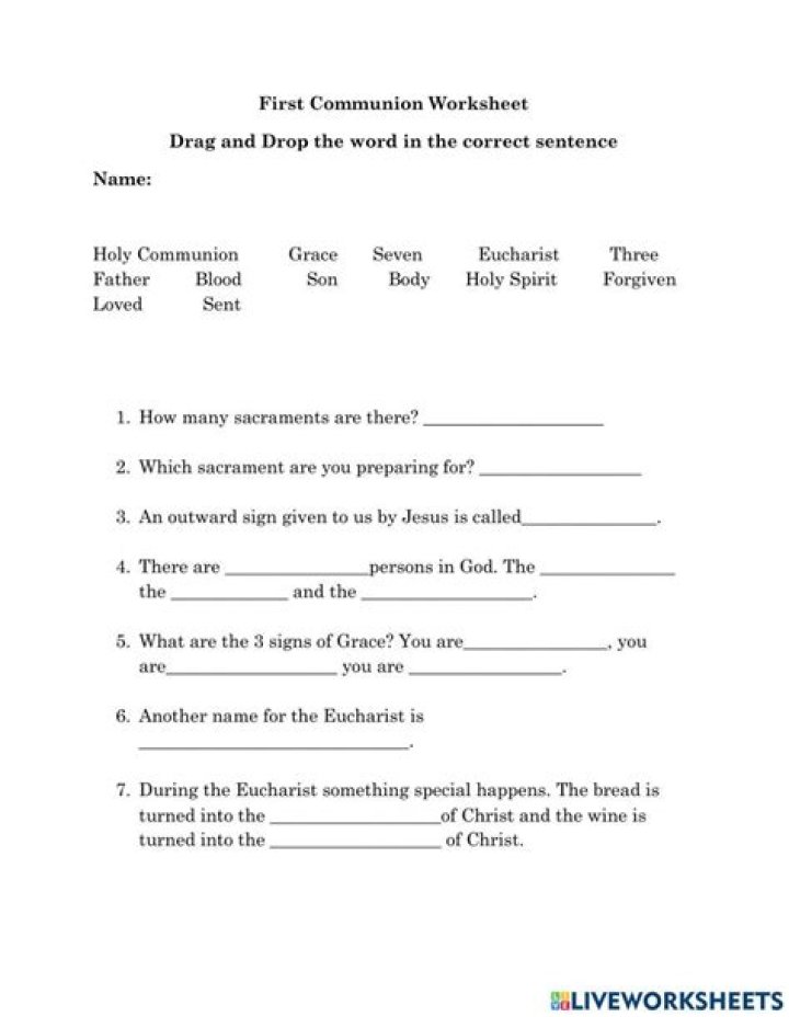 Eucharist Worksheets PDF for Faith Education