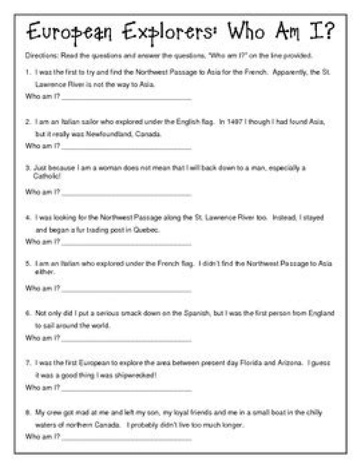 European Explorers Worksheets PDF: Printable History Lessons