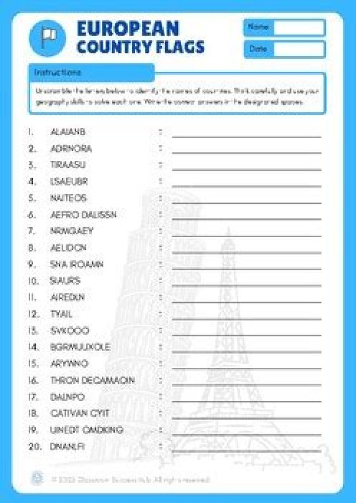 Free European Geography Worksheets PDF for Students