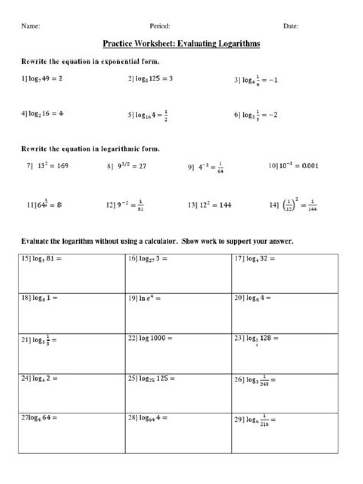 Free Evaluating Logarithms Worksheet PDF – Instant Practice & Answers