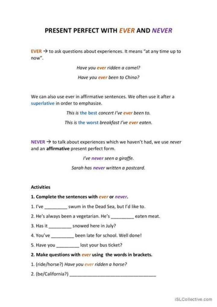 Ever and Never Exercises with Answers PDF: Complete Guide
