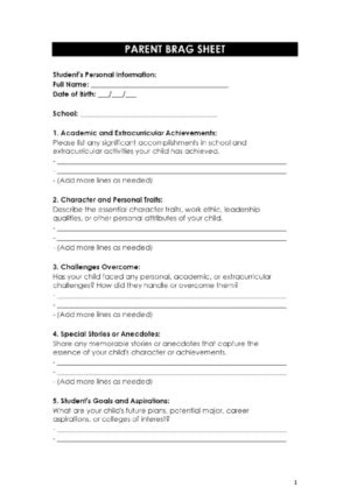 Examples of Completed Parent Bragg Sheets PDF: Ready-to-Print Templates