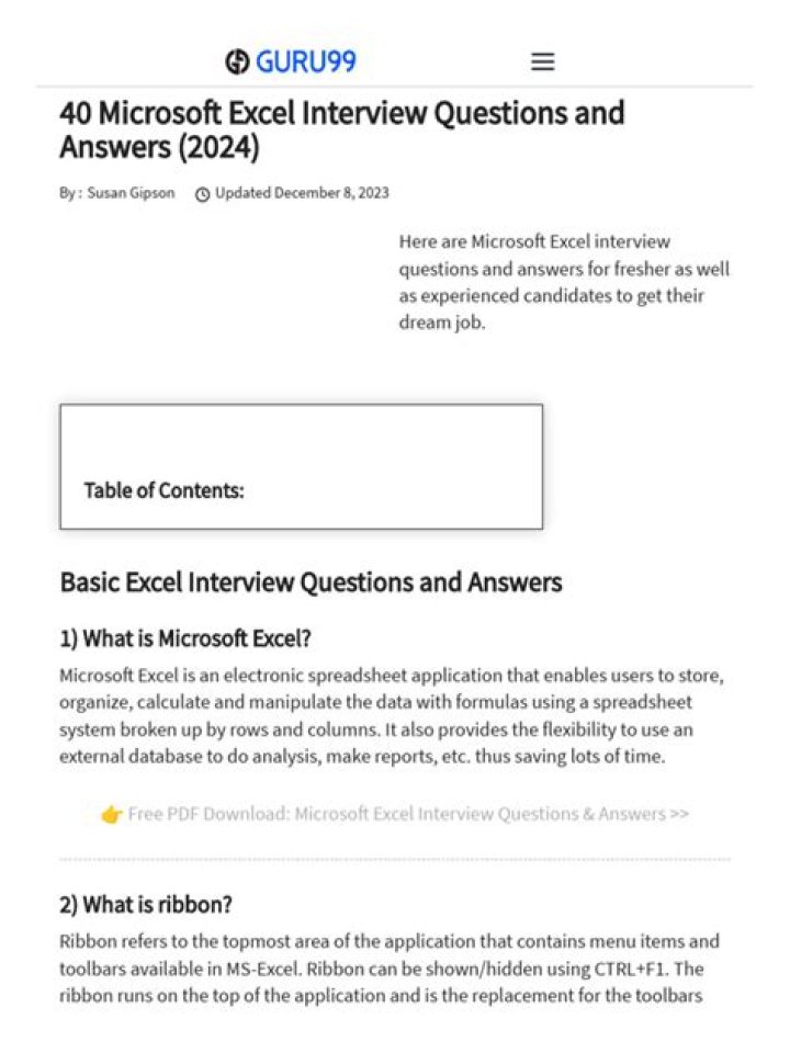 Excel Interview Questions and Answers PDF Free Download – Master Your Next Tech Interview