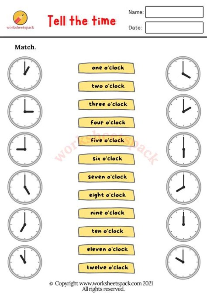Free Printable Exercises Telling Time Worksheets PDF for Kids