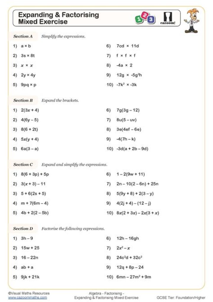 Expand & Factorise Worksheets PDF: Step-by-Step Learning Guide