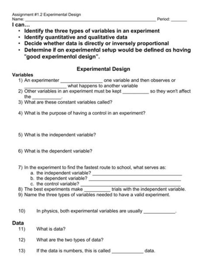 Free Experimental Design Worksheet PDF Answers for Hands-On Learning